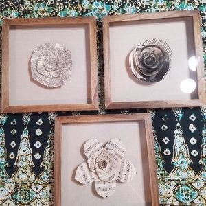 Set of 3 paper flowers in shadowboxes